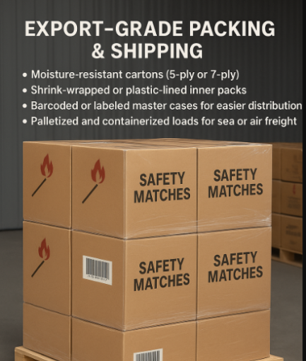 Export Grade packing and shipping of safety matches