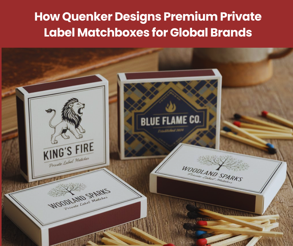 Quenker safety matchboxes with custom branding for international wholesale buyers