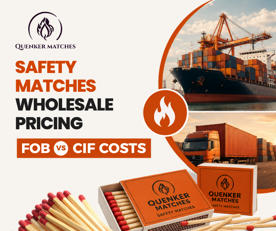 Safety Matches Wholesale Pricing 2026 showing FOB vs CIF cost comparison for international safety matches import and export pricing